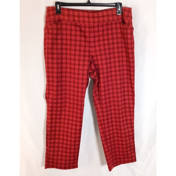 Croft & Barrow Effortless Stretch Pants Sz 18 Short Red Plaid Pull On Comfort - Picture 1 of 5